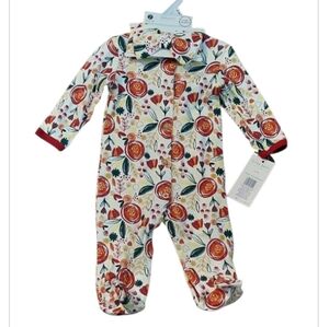 NWT 2 PC Baby Gear By Cutie Pie Vibrant Flower Coverall And Headband ~sz 0-3M